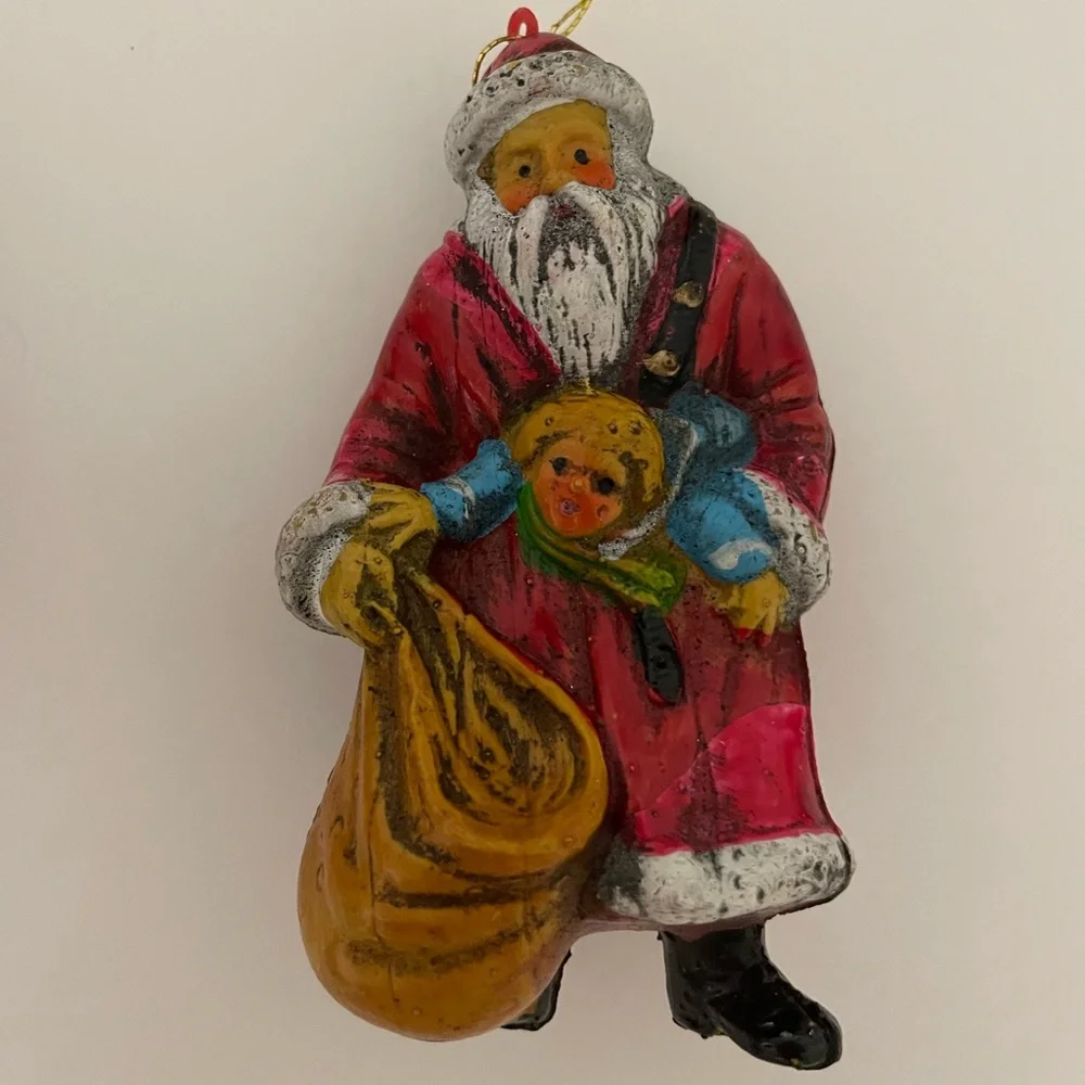 Vintage set/4 old world Santa plastic Christmas ornaments